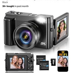 New 4K Digital Camera for Photography Autofocus, Upgraded 64MP WiFi Vlogging Camera for YouTube with 3" 180° Flip Screen, 16X Zoom, Compact Travel Cam