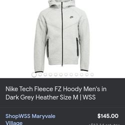 Brand New Grey Nike Tech Fleece Zip-Up Hoodie