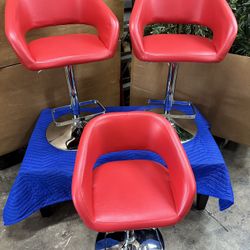 3 RED & Chrome Barstools BAR Stools