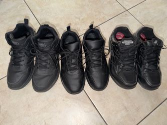 3 Pairs Men’s Black Work Shoes Size 10.5 – Skechers & Peak – Good Condition
