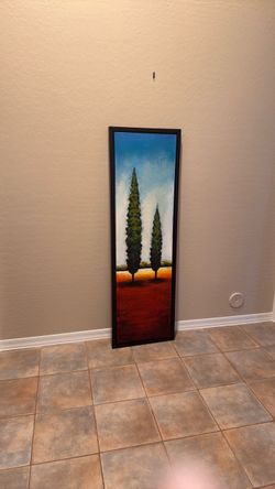 Tall Framed Cypress Trees Landscape Painting