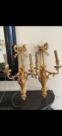 Antique Bronze Sconces  A Pair 