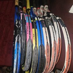 ASSORTED NAME BRAND TENNIS RACQUETS.  $15 EACH.     