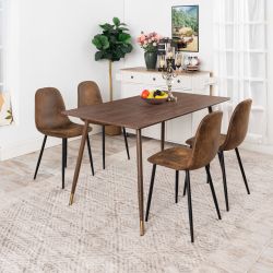 Homy Casa Rosa 5PC Dining Set 47” Rectangular Walnut Wooden Dining Table with 4 Charlton Suede Brown Dining Chair