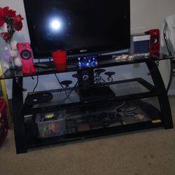 3 Shelf Black Glass TV Stand