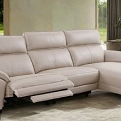 Brand New Beige Top Grain Leather Power Reclining Sectional Sofa