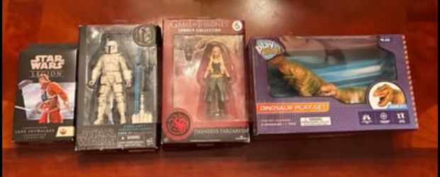 Star Wars, Game of Thrones & Collectible Figure Lot – Boba Fett, Daenerys, Luke Skywalker + Dinosaur