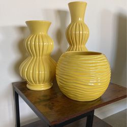 Three (3) Yellow Vases 