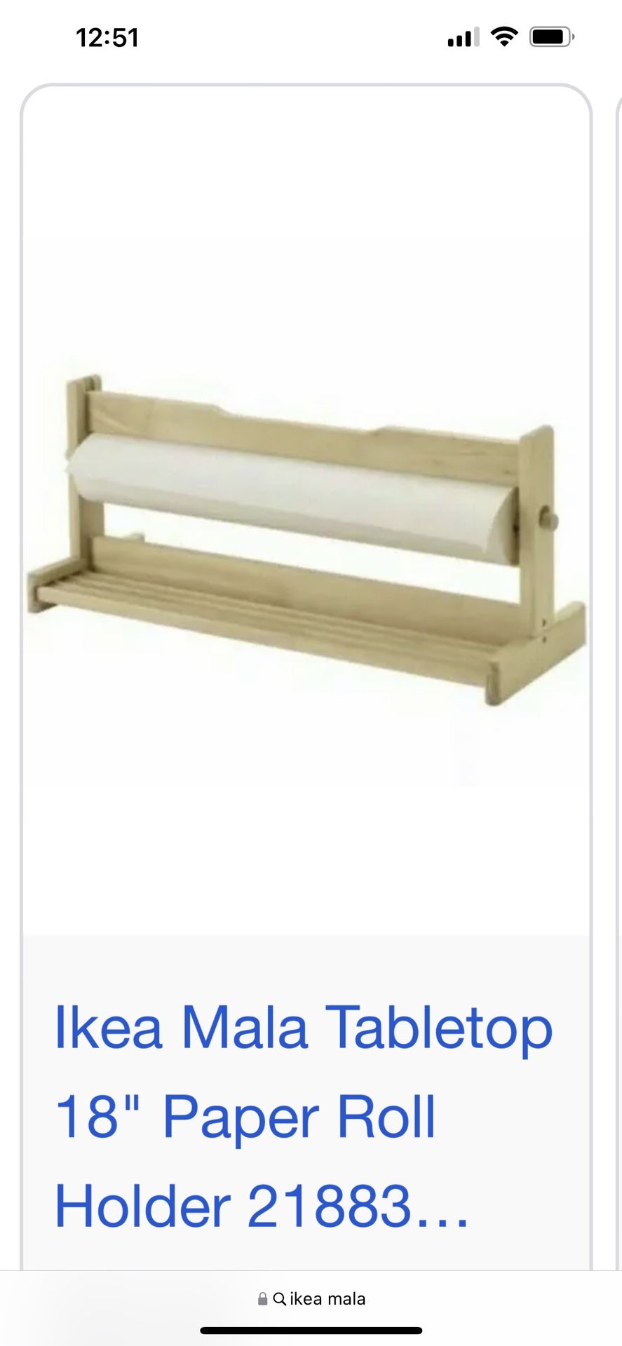 IKEA MALA Wooden Table Top Paper Roll Holder