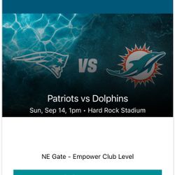 Dolphins Season Opener Vs Pats Sept 14 Sideline Club Seat 221 Row 6