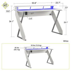 Gaming Desk with Riser in White