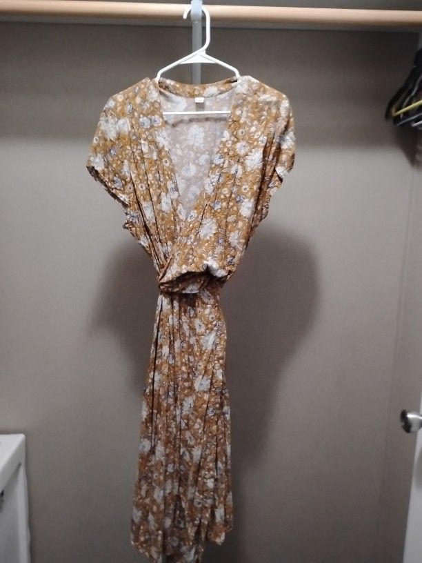 Women's Floral Dress Mustard Yellow XXL