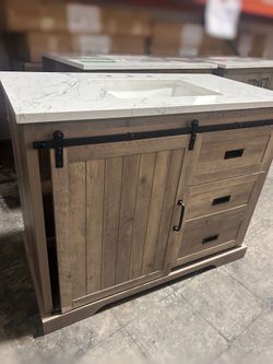 42" Bathroom Vanity Barn Door Stone Countertop (Damaged)