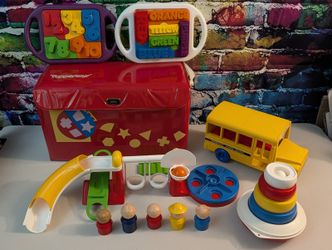 Vintage Tupperware Tuppertoys Lot School Bus School Yard Puzzles Case Lighthouse