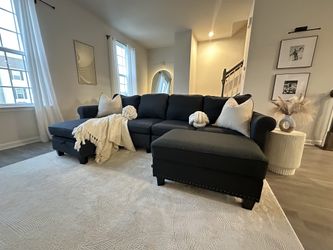 Delivered Today | Nolanty Navy Blue Reversible Sectional (Ottoman + Storage)