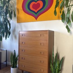 Lovely 60's Danish Teak 5 Drawer Dresser Tall Boy