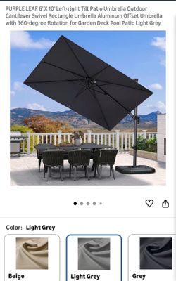 PURPLE LEAF 6x10 Cantilever Patio Umbrella with New Base — Light Grey, Excellent Condition