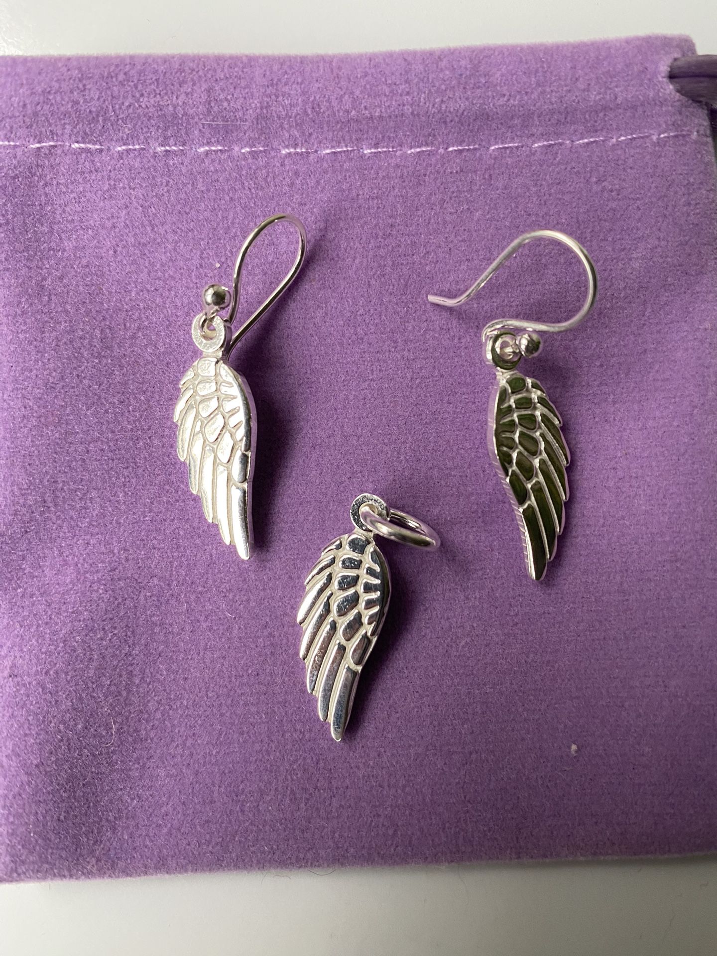 Peruvian Silver 950 Set Of Earrings &  Pendant “angel Wings”