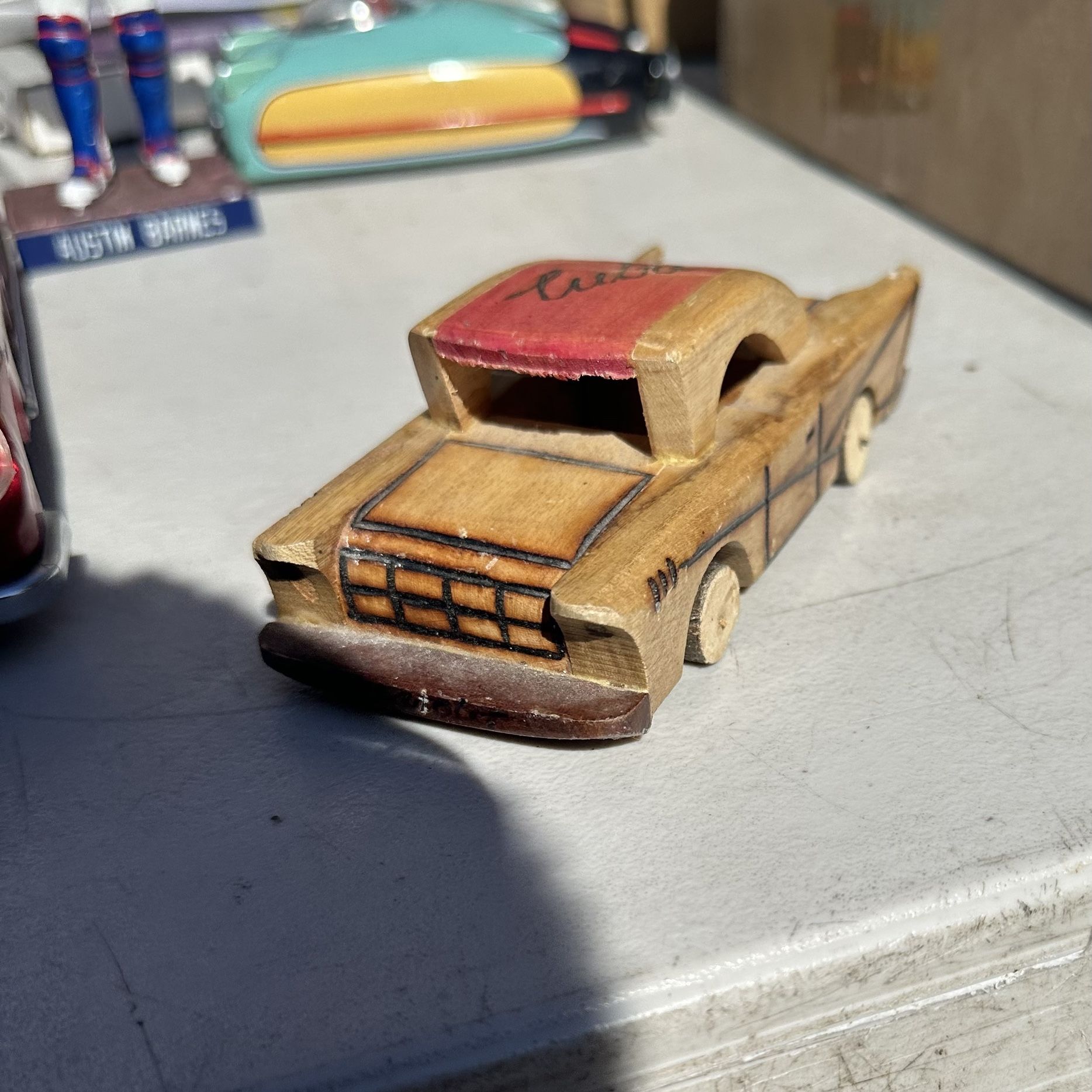 Vintage Cuban Folk Art Chevrolet 57 Chevy Handmade Wooden Toy Car