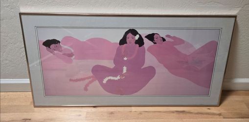 PEGGE HOPPER Kui Lei Festival 82 Three Women Framed Print 20x40 Tropical