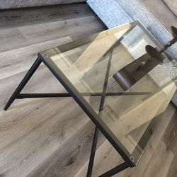 Sectional with end table and coffee table.