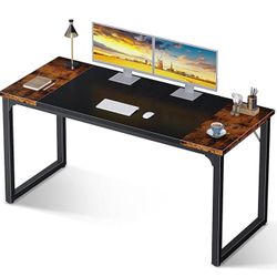 Large Wood And Metal Desk Brown & Black 