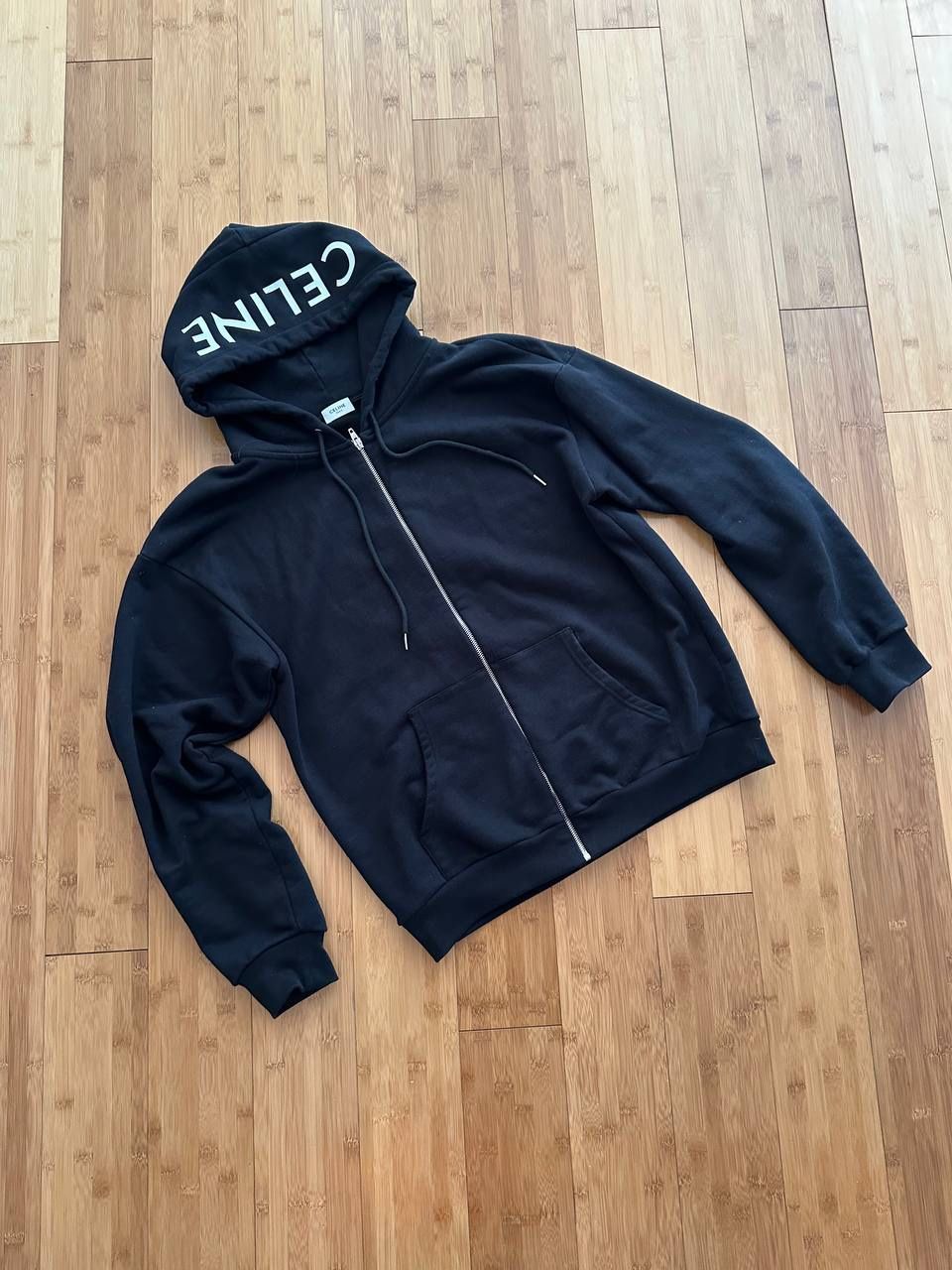 Celin Loose Hoodie Black Fleece White Logo
