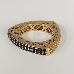 Elegant 14k Yellow Gold Triangular Natural Sapphire Colored Stones Ring S 6.75