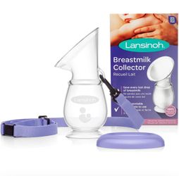 Lansinoh Breastmilk Collector Breastpump for Excess Breast Milk from Breastfeeding Mums BPA BPS Free 100% Silicone with Lid & Neck Strap, Transparent