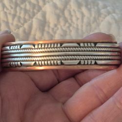 Native WALDECK JOHNSON" WJ" Sterling Silver & Copper Cuff Bracelet 