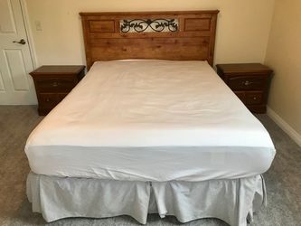 Wood Bed Frame with Headboard and two matching side tables