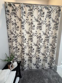 Black Linen  Floral Toile Shower Curtain