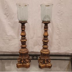 ❗️DEAL❗️Pair of Candlesticks with Glass Shades, Italian Baroque Style