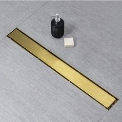 (New in Box) 
SaniteModar Linear Shower Drain, Gold Shower Drain 24 inch with 2 in 1 Tile Insert and Flat Panel, AISI 304 Stainless Steel Gold Linear 