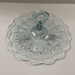 1950’s Jeanette Glass Pale Blue Feather Pattern Serving/Tidbit Tray