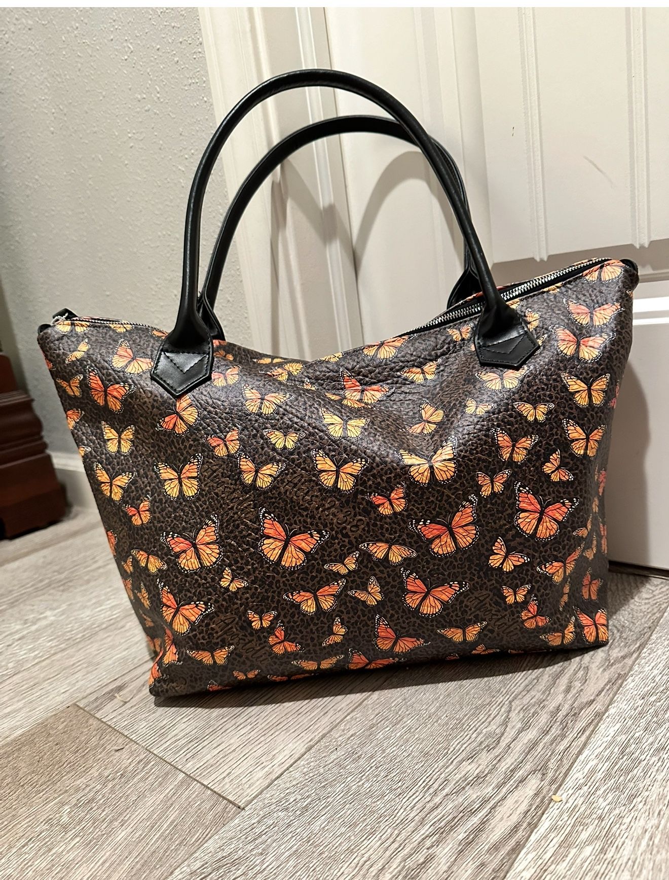 Large Napa Leather Acts 2:38 Leopard Print Butterfly Bag