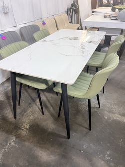 Brand new 5 pcs of set, Sintered Stone Dining Table: 63 Inch Grey Kitchen Table with Metal Legs ,with 4 chairs  $330  Warehouse Address: 2745 Boone st