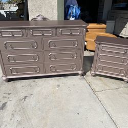 Pink Dresser With Mirror And Nightstand