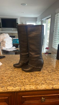 Black Leather Boots  With Studs BCBG Brand 