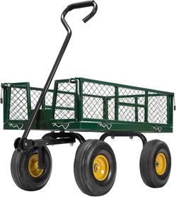 B5 VIVOHOME Heavy Duty 880 Lbs Capacity Mesh Steel Garden Cart Folding Utility Wagon with Removable Sides and 4.10/3.50-4 inch Wheels (Green)
