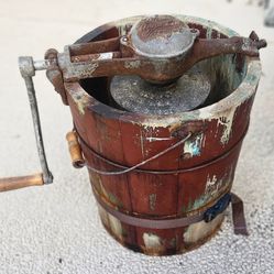 Antique Ice Cream Maker / Churner Hand-Crank Diameter 12" H14"