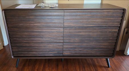 Mid-Century Modern Wood 6-Drawer Dresser with Ribbed Front, by George Oliver