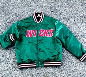 H&M L.O.G.G. "WICKS" Green Satin Bomber Varsity Jacket.