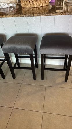 Set of 6 Gray Upholstered Bar Stools