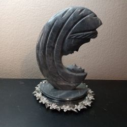 GORGEOUS Hand carved Gray Variegated Marble Madonna & Child 12" Sculpture Italy