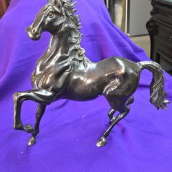 Large Solid Bronze With Gold Gild Horse Sculpture Mid-Century Beautiful Condition Nice Patina Captures The Power And Elegance Of A Horse. Very Heavy M