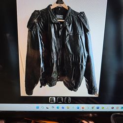 Leather Biker Jacket with Quilted Lining & Epaulets