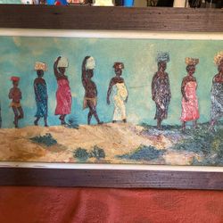 Painting is a style of folk art often associated with Haitian art. This painting, which is over 40 years old, has its flaw, making it unique (it belon
