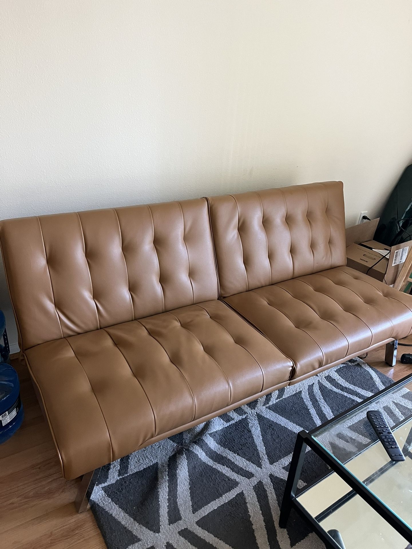 Leather Futon & Reversible coffee Table 