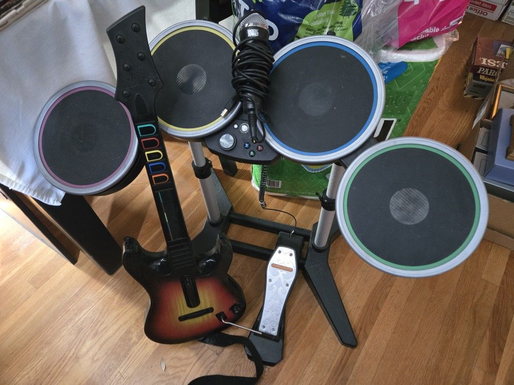 Rock Band  Drum Set, Mic, and Guitar